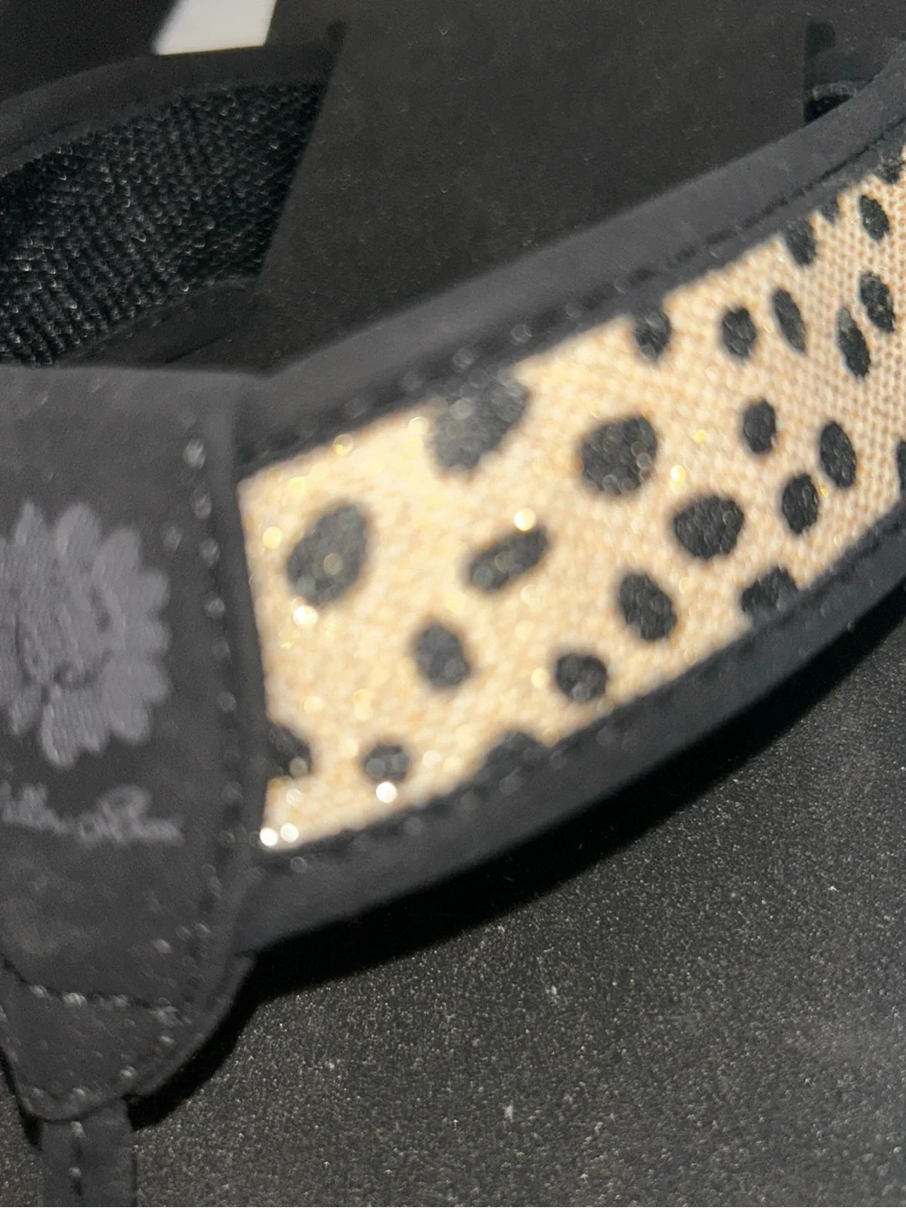 Yellow Box Black Flip Sandals with Leopard-Print Strap - Picture 2 of 4